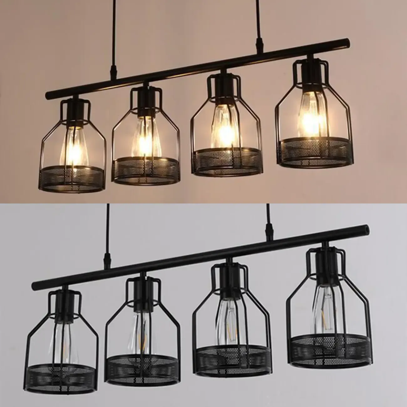 Industrial 4-Light Black Metal Bottle Pendant Light