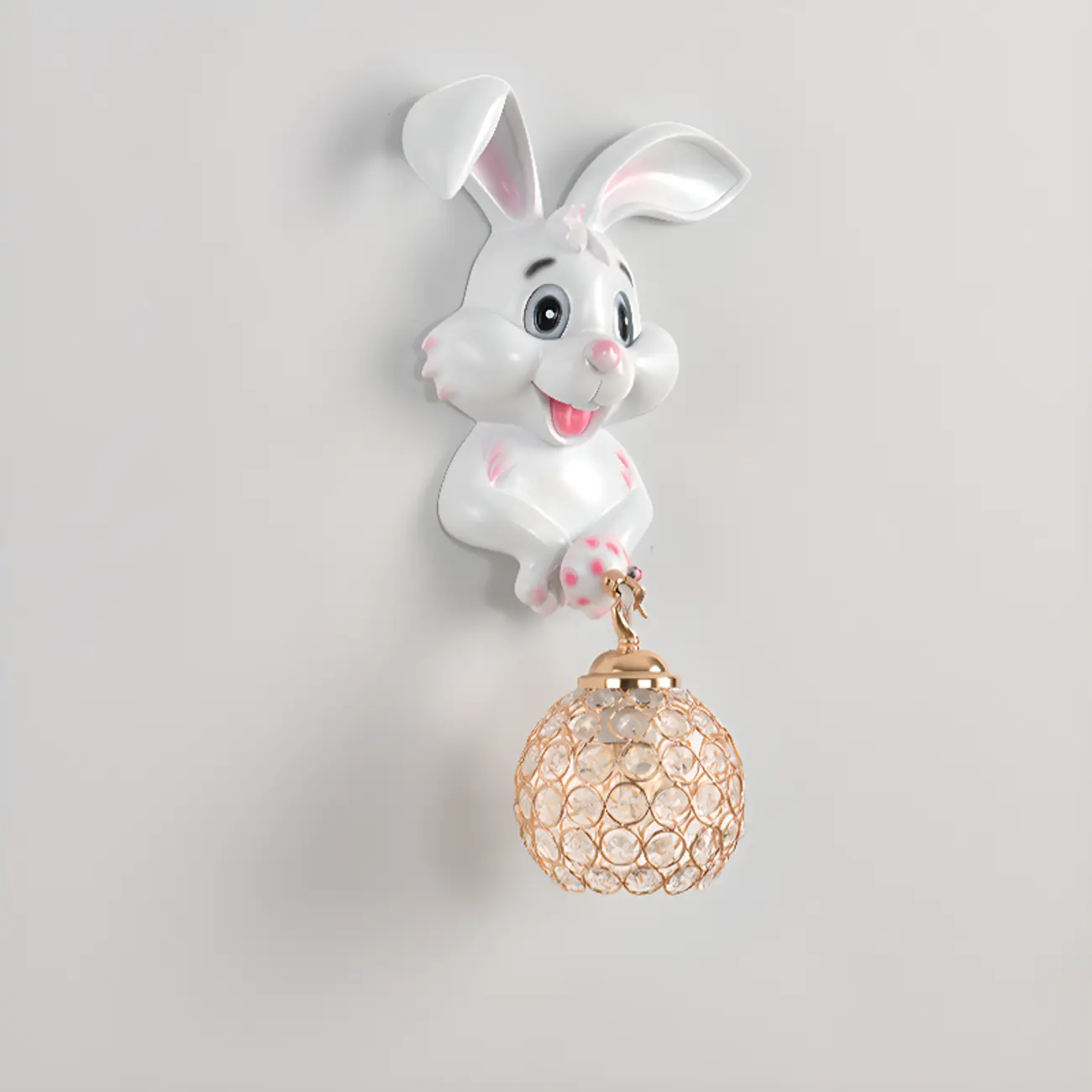 Kids Rabbit-Shaped Resin Wall Sconce with Crystal Shade
