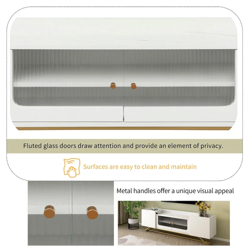 TV Stand with Fluted Glass Doors - Entertainment Center for TVs Up to 70 Inches