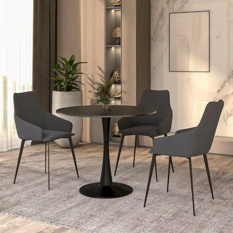 Bristol 32 Mid Century Modern Round Dining Table, MDF Wood Top & Glossy Iron Pedestal Base for Kitchen & Dining Room