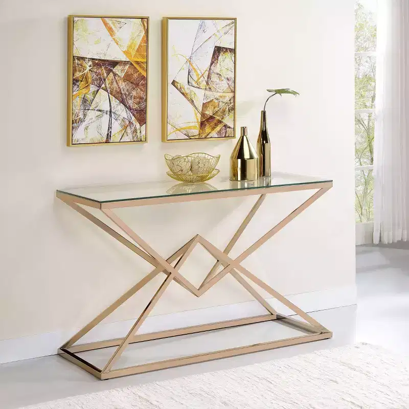 Justi Glass Top Sofa Table Gold Plating - miBasics: Steel Frame, Entryway, Modern Design, 47.25"W