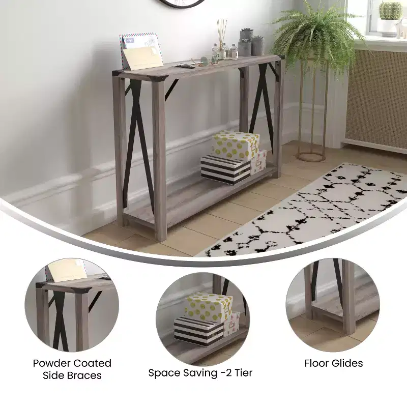 Engineered Wood Modern Farmhouse Entryway Console Table with Metal Accents