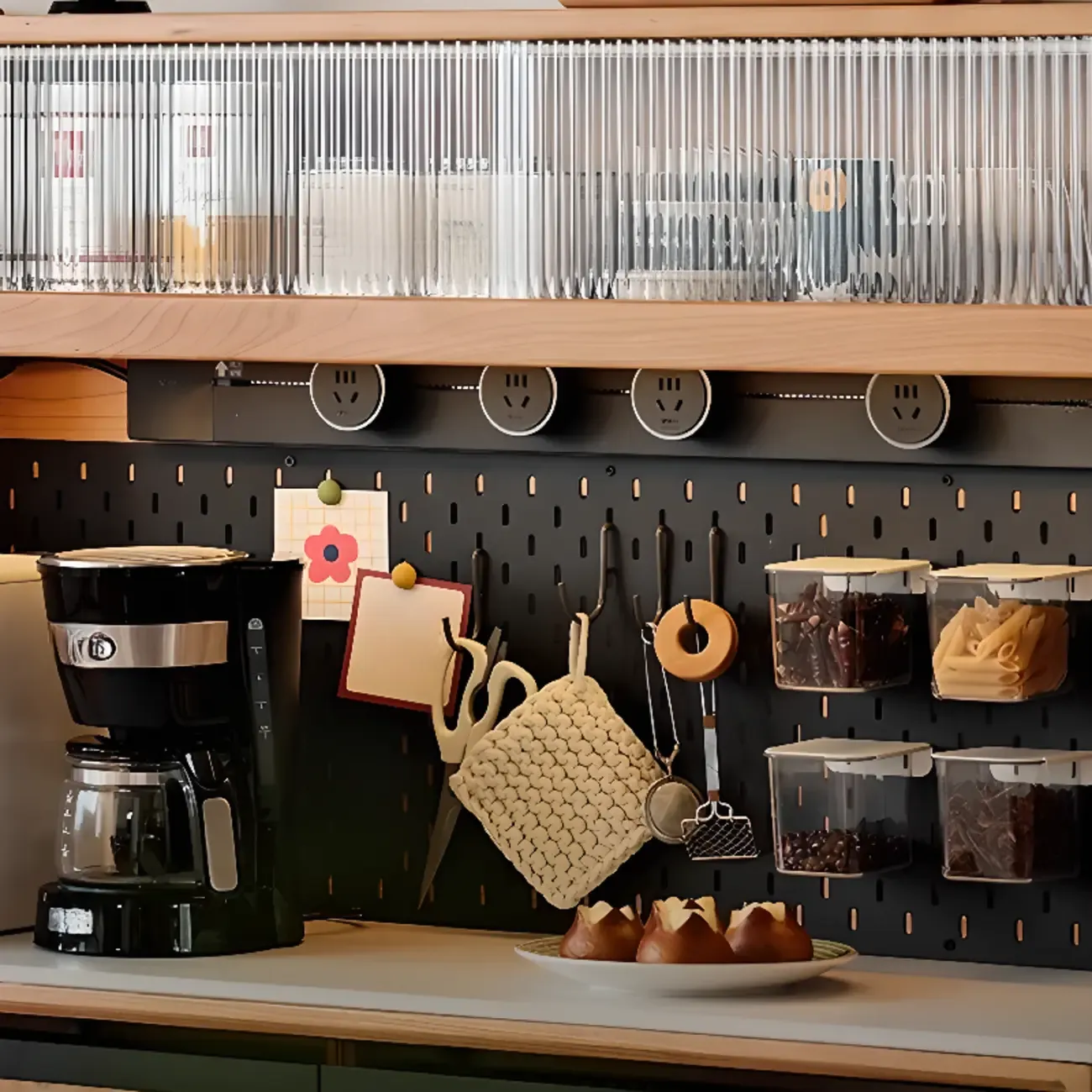 Modern Wood Sideboard with Cabinets and Stone Top