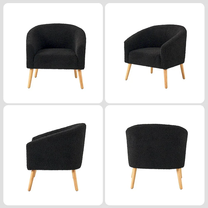 Modern 31W Boucle Armchair with Solid Wood Legs