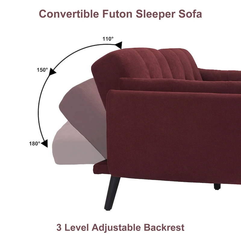 Modern Adjustable Backrest Convertible Futon Sleeper Couch