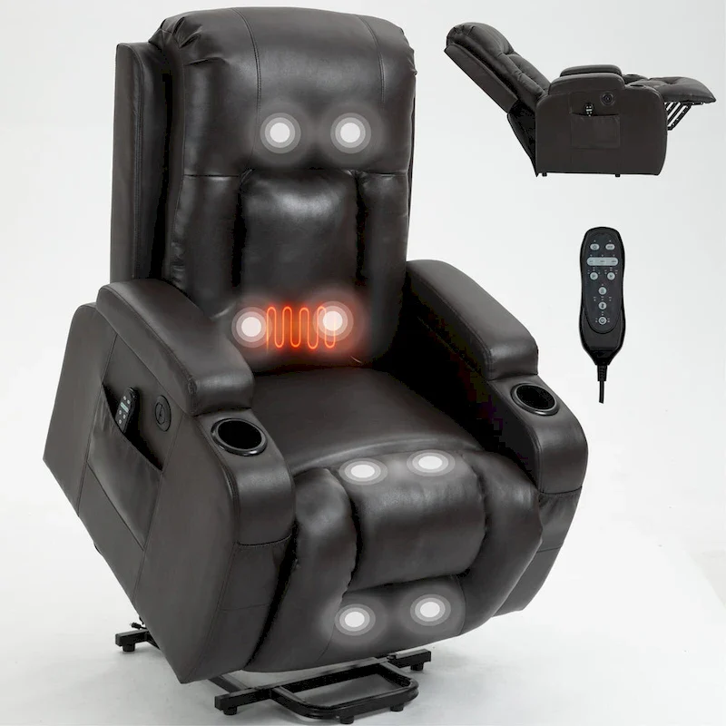 Infinite Position Power Lift Recliner with Massage and Heat, Dual USB Ports, Cup Holders, Side Pockets, Ideal for Seniors