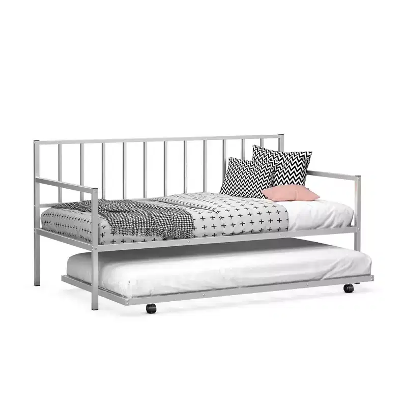 Costway Twin Metal Daybed with Roll Out Trundle Heavy Duty Frame Sofa Bed Set