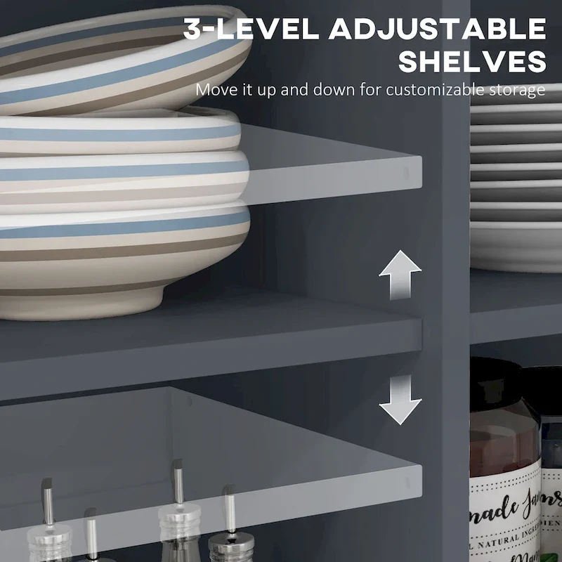 Grey Farmhouse Rolling Kitchen Island Cart with Drop Leaf, 2 Drawers and Cabinet – Single Unit