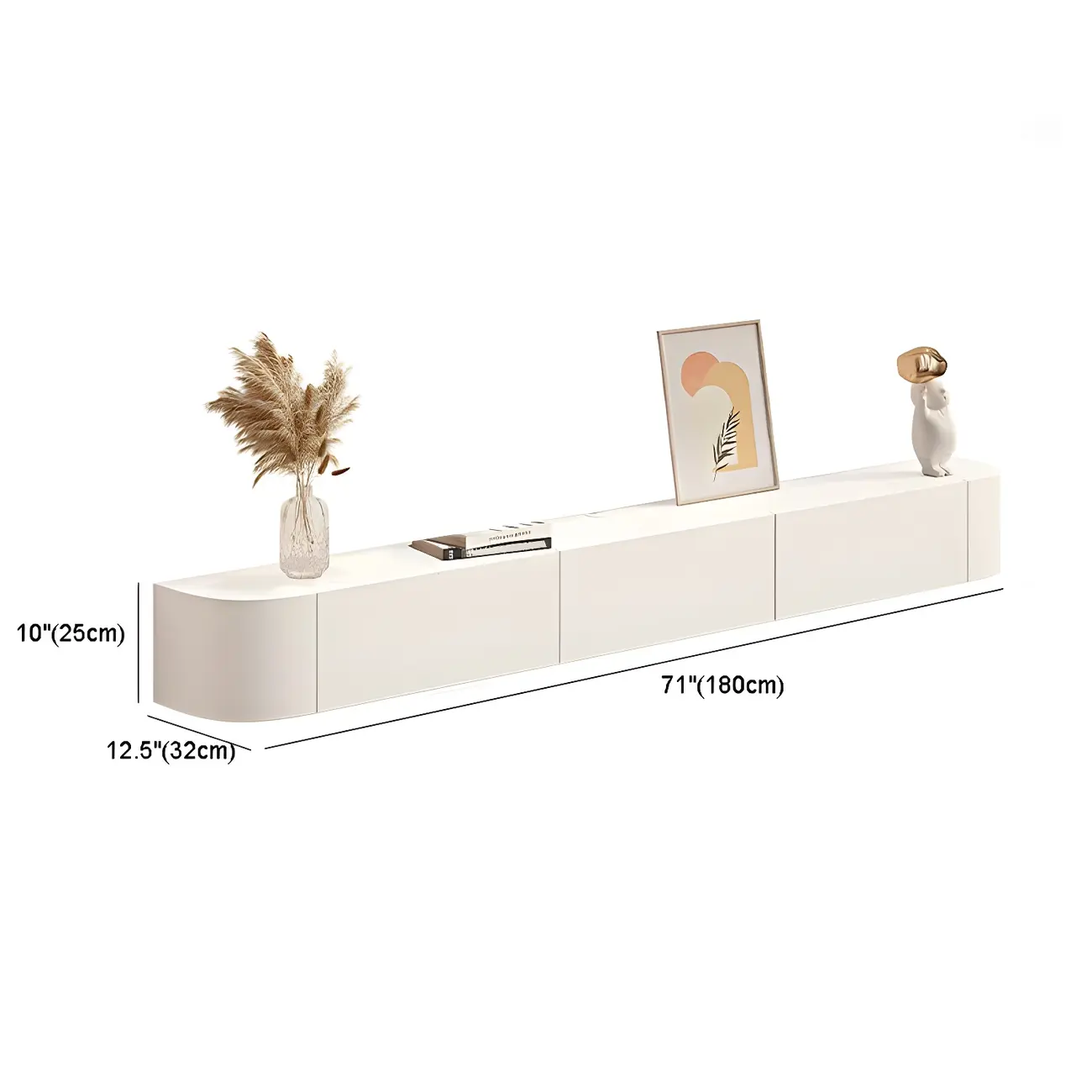 Glam Wooden Floating TV Stand in White with Drawers & Shelves