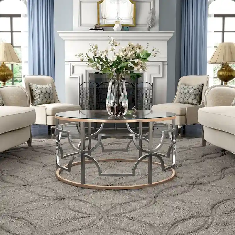 DH BASIC Modern Style Chrome and Gold Round Open Coffee Table by Denhour