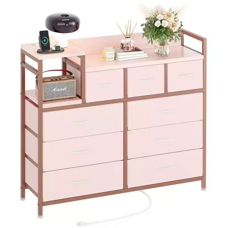 9-Drawer Storage Bedroom Dresser TV Stand | Multi-Functional with Built-in Charging Station, Tall Dresser for Closet Organization, Apartments