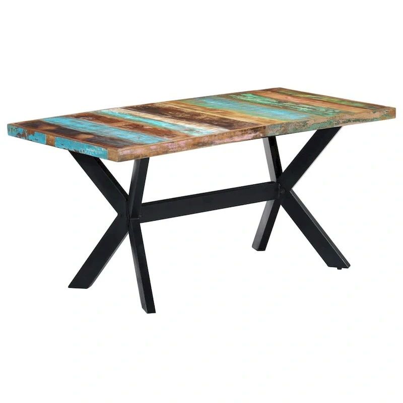vidaXL Dining Table 63x31.5x29.5 Solid Reclaimed Wood - Multicolour