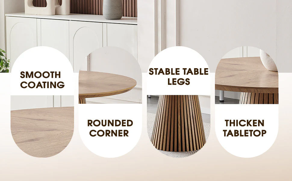 Modern Round Reeded Wooden Dining Table