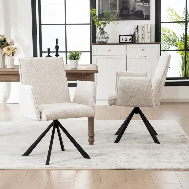 Modern Upholstered Dining Chairs with Swivel Metal Legs