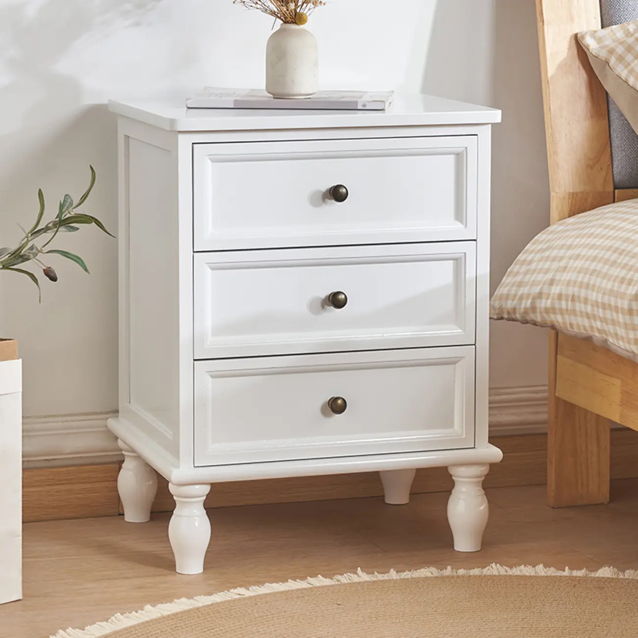 Classic Pure White Wood 3-Drawer Nightstand