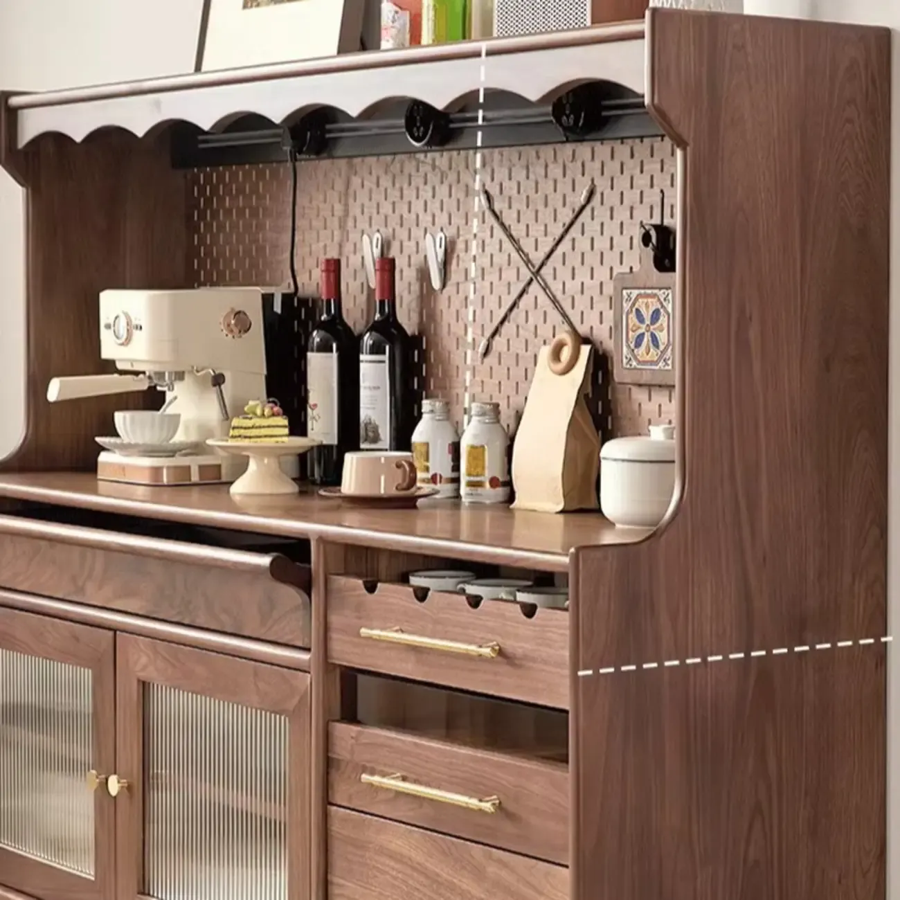 Lighting Wooden 3-Drawer Pegboard Back Brown Sideboard