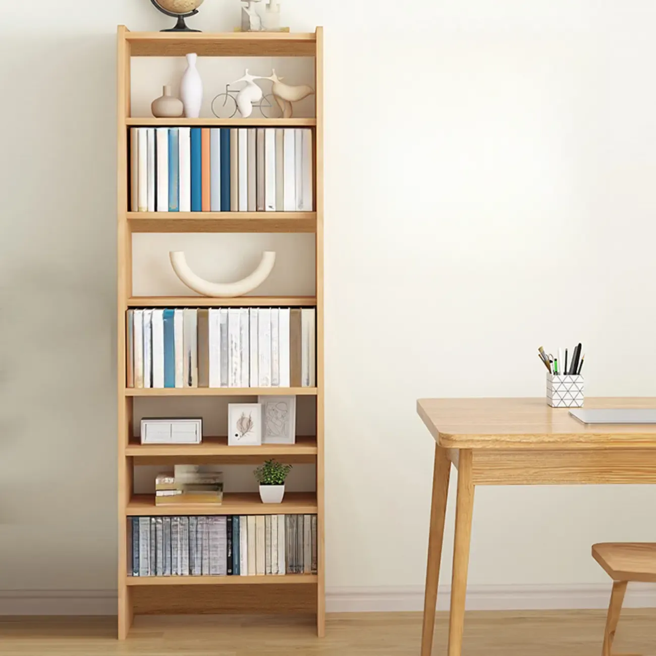 Walnut Wooden Ladder Shelf Unit 7-Tier