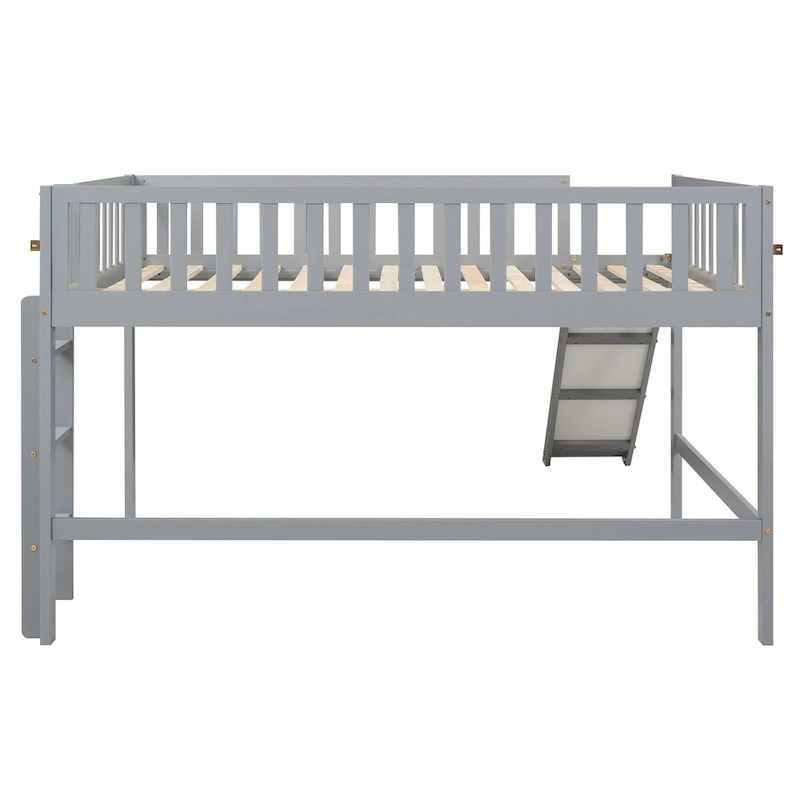 Full Pine Low Loft Bed with Slide