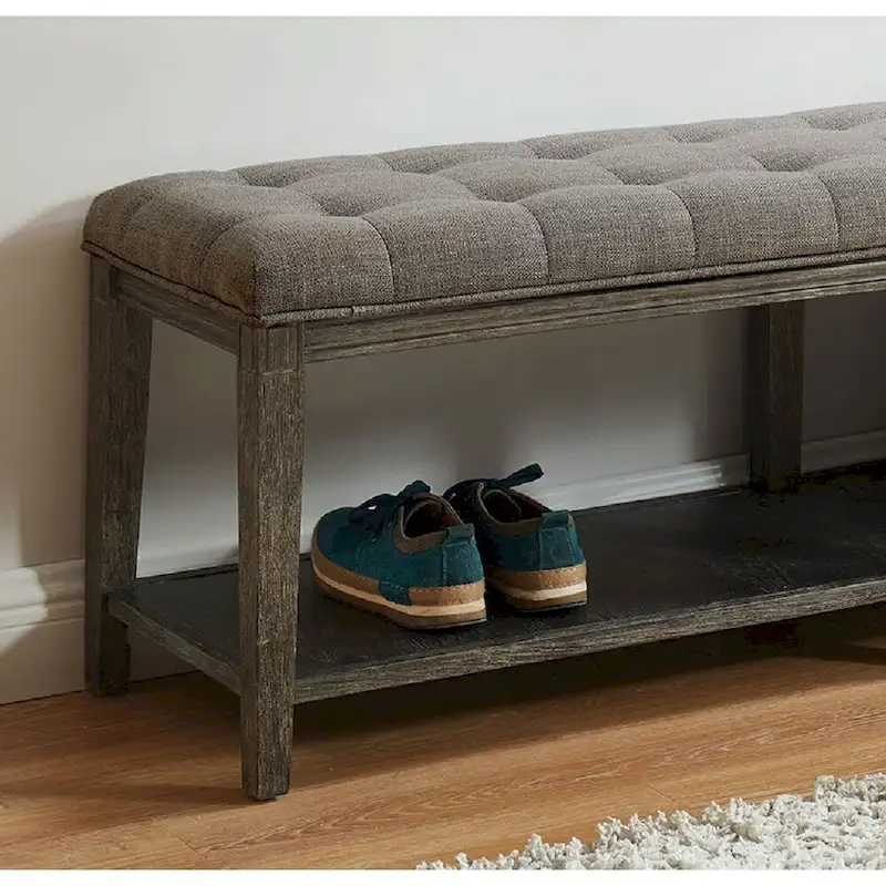 Wooden Bench with Button Tufted Seat