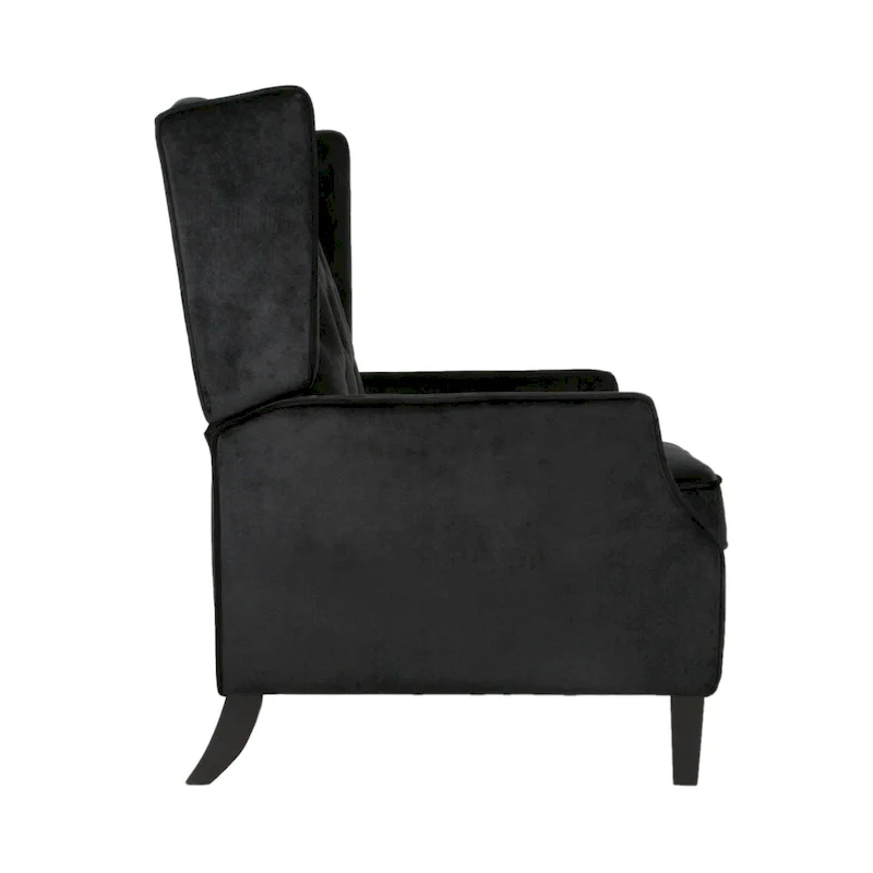 Black Velvet Mid-Century Wingback Push-Back Recliner with Footrest, Button-tufted Back