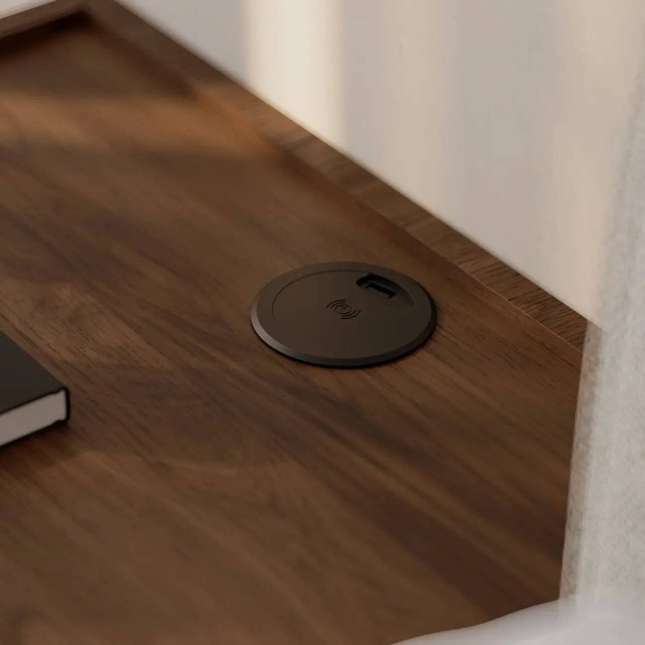 LED Wireless Charging Walnut Floating Nightstand Set of 2