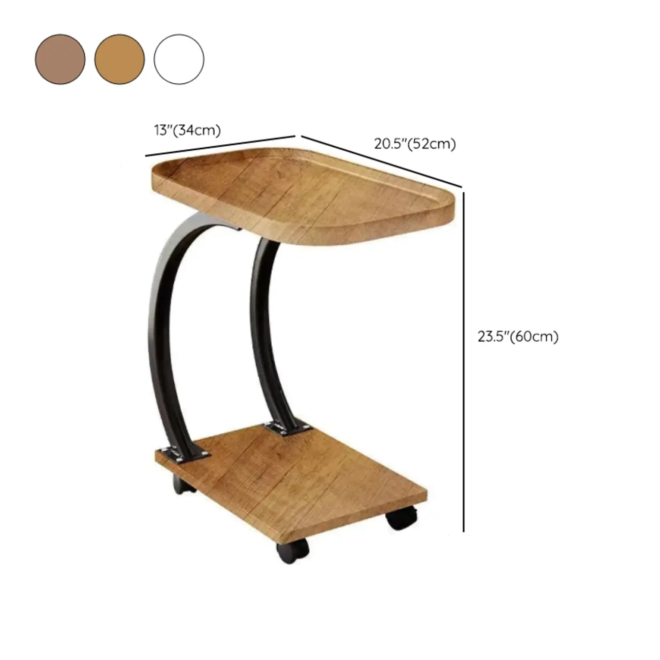 Wooden Round C-Shaped Side Table with Swivel Wheels