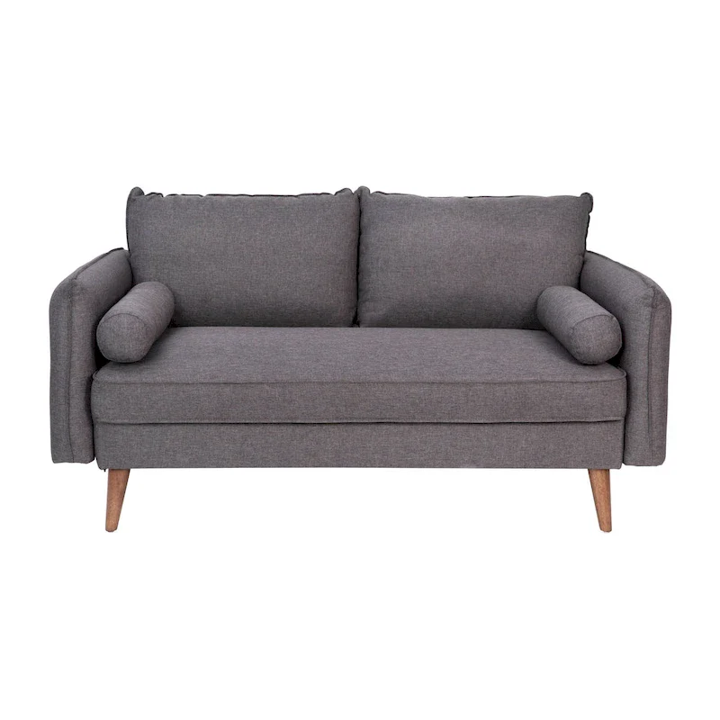 Compact Faux Linen Upholstered Loveseat with Wooden Legs