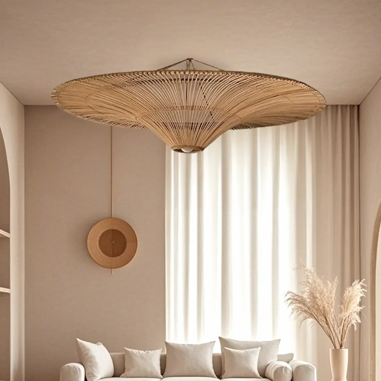 Natural Woven Rattan Bohemian Semi Flush Ceiling Light