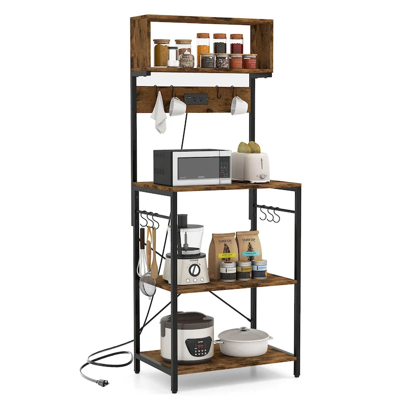 Costway Kitchen Bakers Rack 5-Tier Coffee Bar Station with Power - See Details