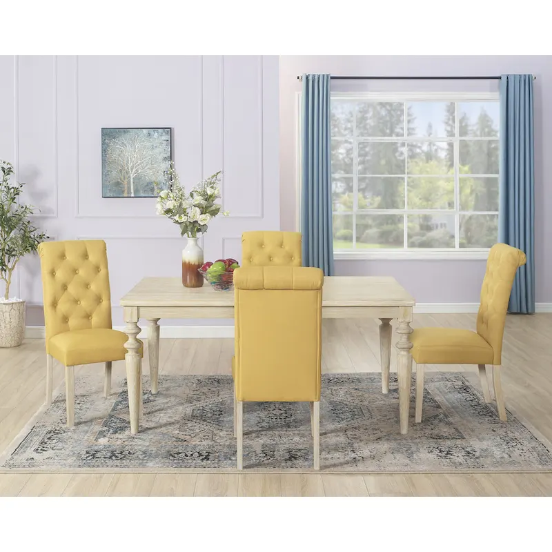 Wooden Dining Table and Chairs Set Simple Dining Table and Chair Sets with Tufted Upholstered Chairs and Turned Leg for Kitchen