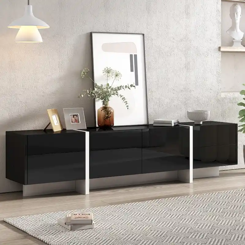 Black 74.8 Gloss TV Stand with Drawers for 80 TVs