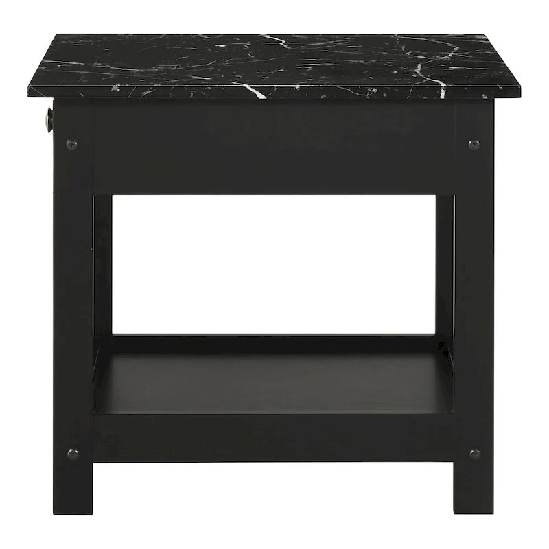 DH BASIC Transitional Rubberwood 3-Piece Open-Shelf Coffee Table and End Table Set with Drawer by Denhour