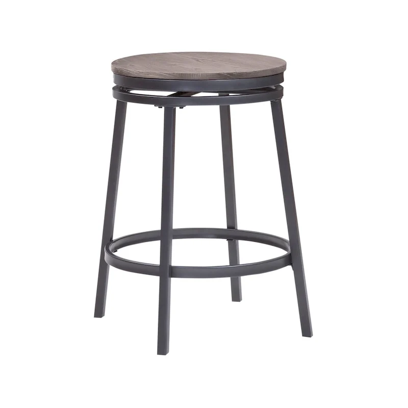 Backless Swivel Counter Stool with Steel Frame and Hardwood Seat