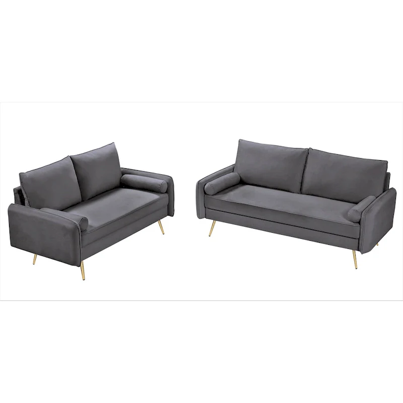 Mid-Century Modern Velvet 2-Piece Living Room Set