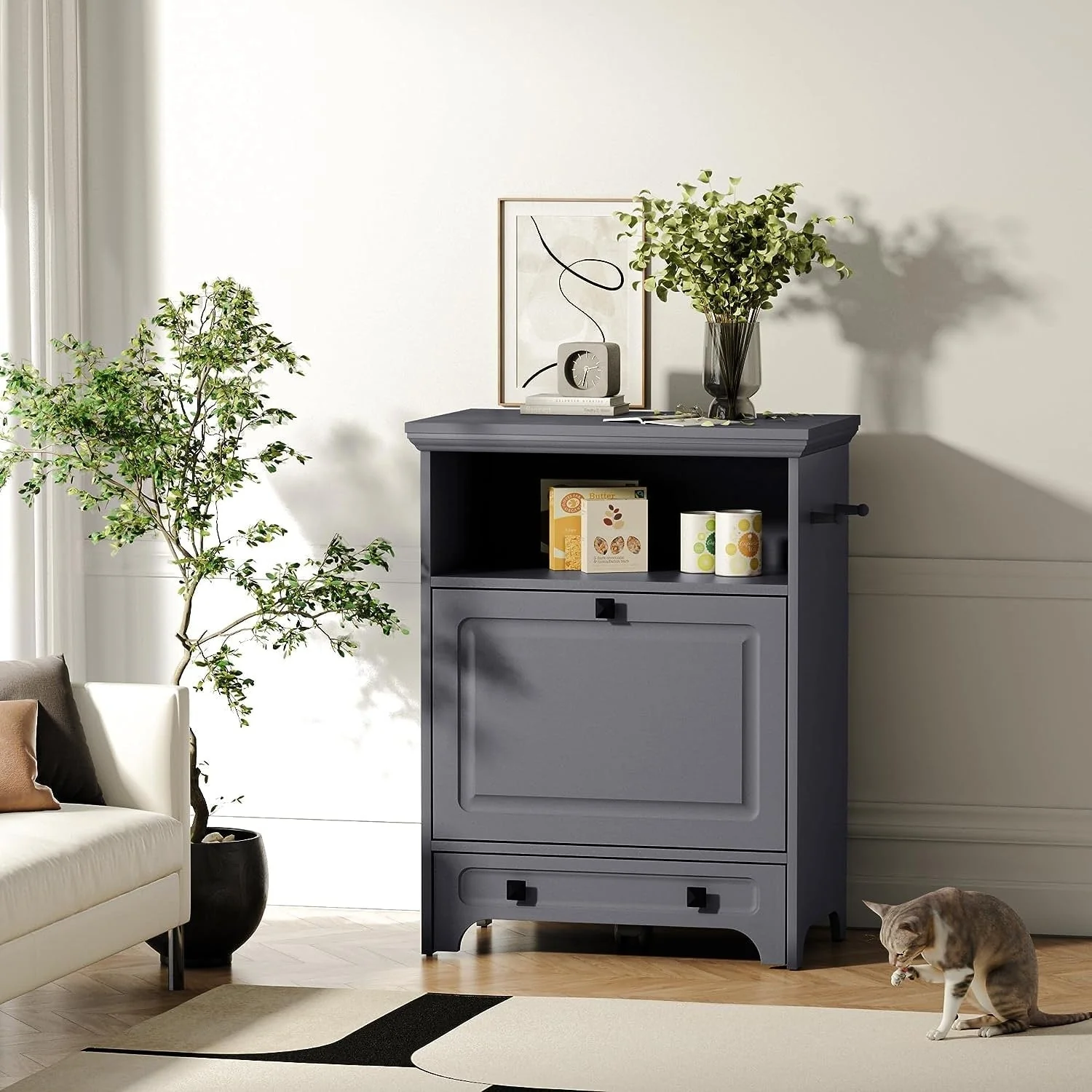 Roomfitters Dog Feeding Station with 2 Elevated Dog Bowls, Tilt Out Pet Feeding Cabinet Station