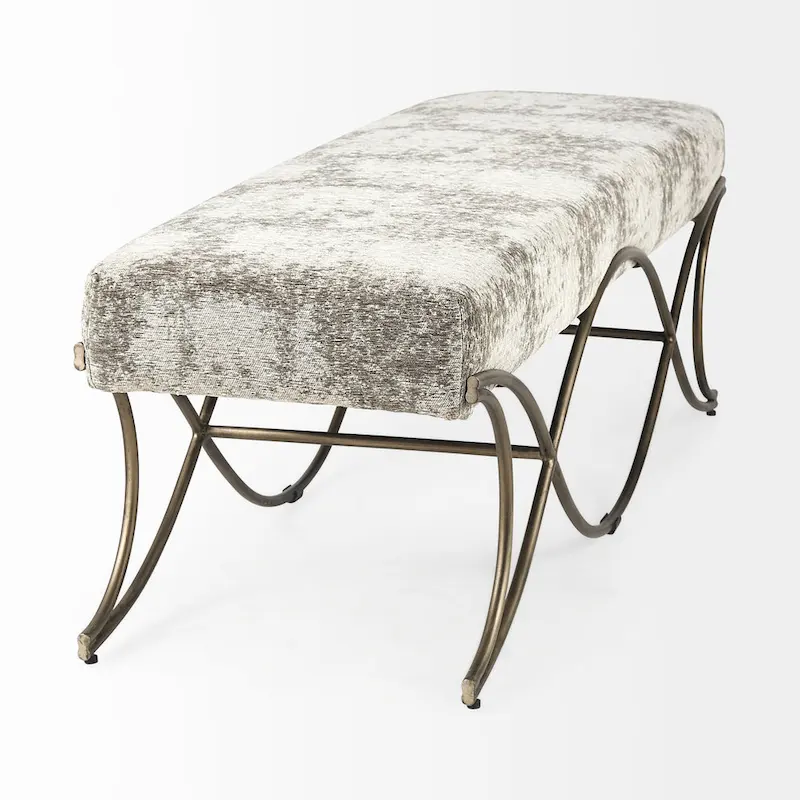 Ayla Gray Fabric Seat w/ Dark Nickel Metal Frame Bench