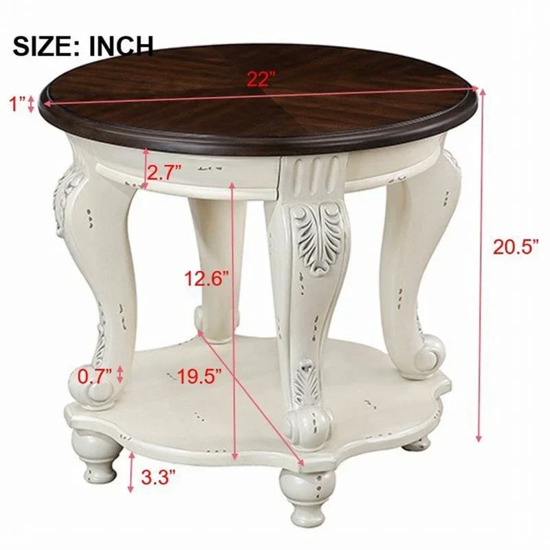 22-Inch Round End Table with Lower Shelf