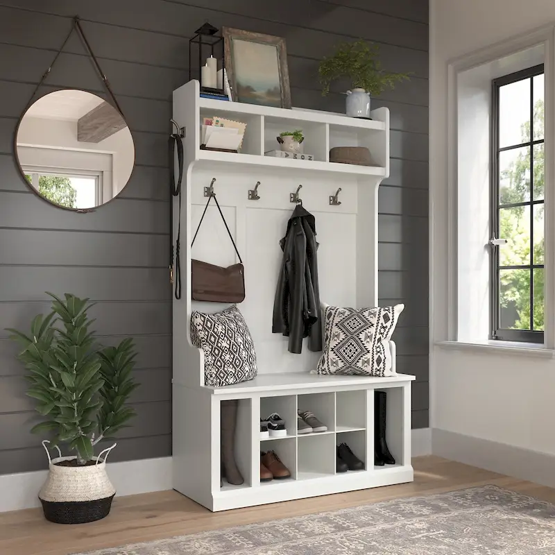 40W Hall Tree and Shoe Bench with Shelves