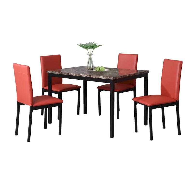 Modern 5-Piece Dining Set with Rectangular Table & 4 High Back Chairs