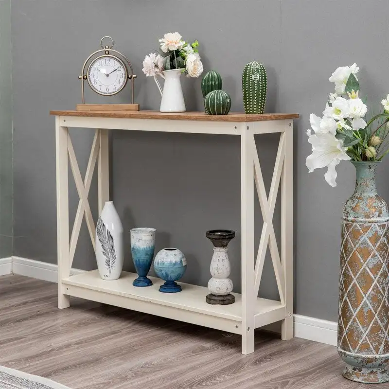 Narrow console sofa table with storage space - 11.8D x 39.4W x 31.5H