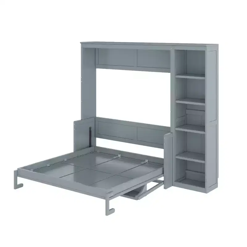 GDFStudio Ruby Space-Saving Solid Pine Wood Murphy Bed with Desk and Bookshelf