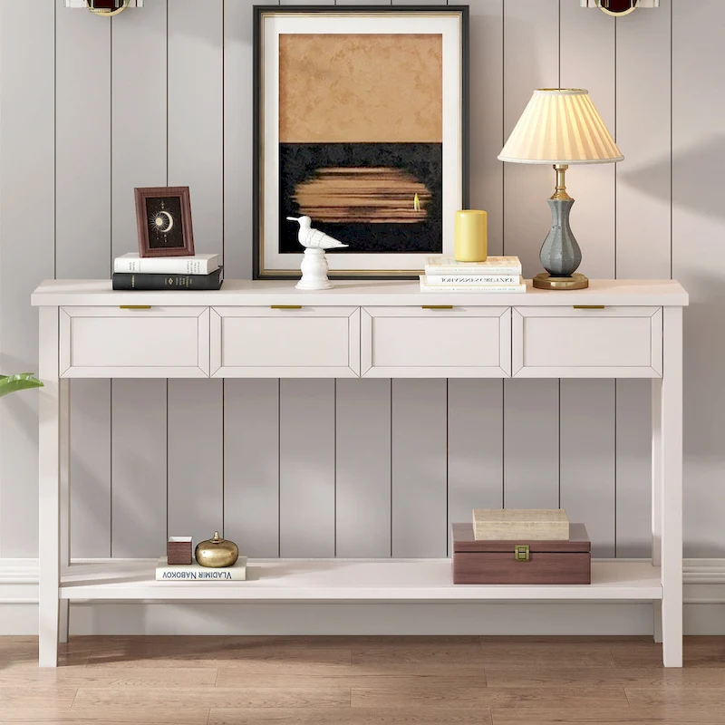 High-Quality Entryway Console Table with 4 Spacious Drawers & 1 Bottom Shelf