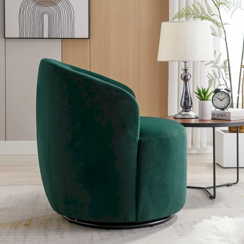 Velvet Fabric Swivel Accent Armchair Barrel Chair With Powder Coating Metal Ring