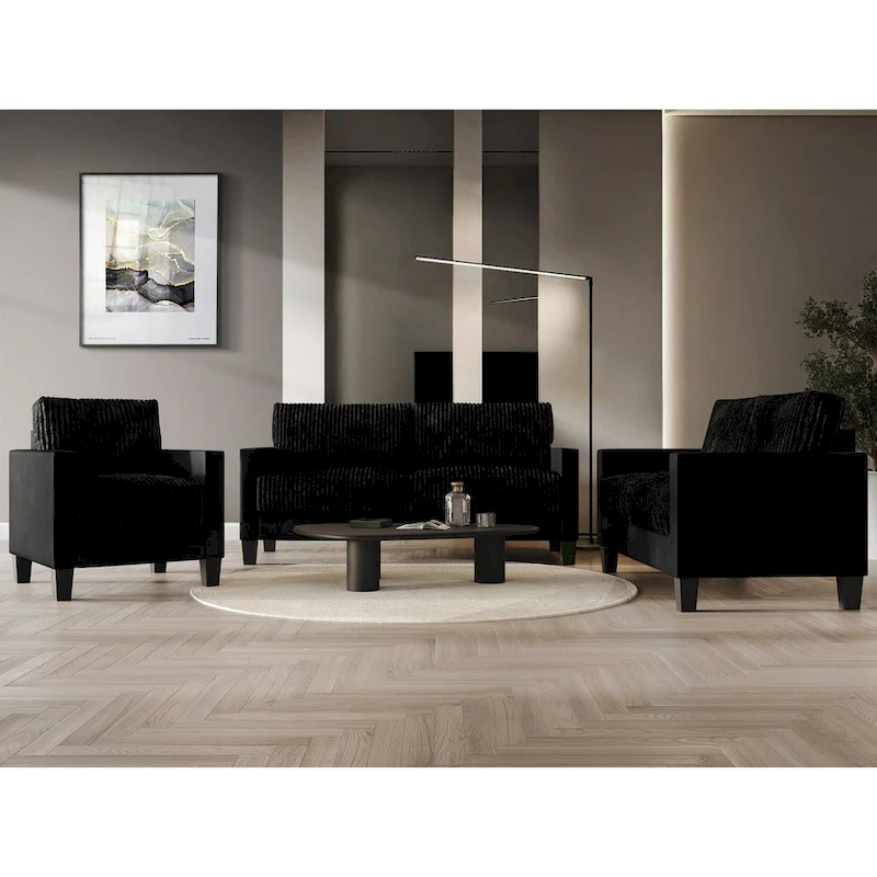 CraftPorch Corduroy Mid-Century Modern Velvet Upholstered 3-Piece Living Room Set