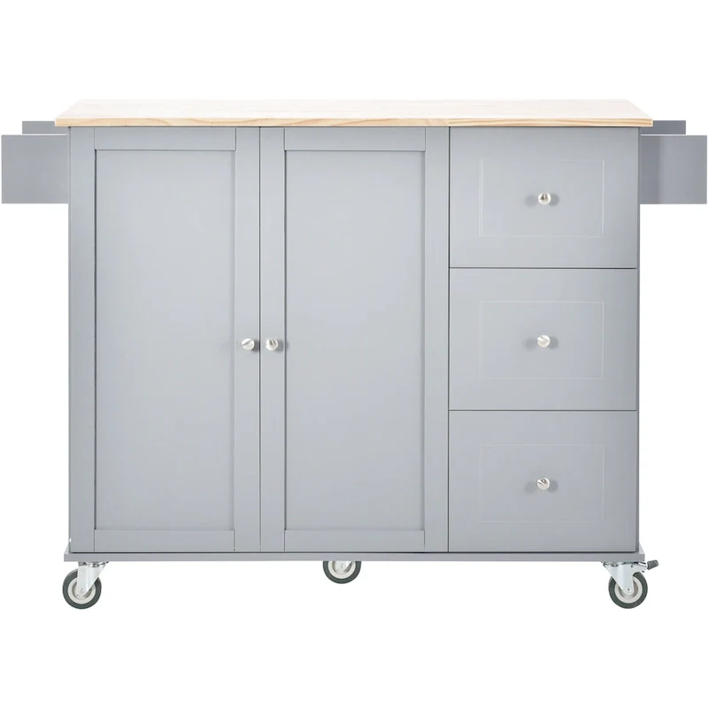 52.7 Inch Width Rolling Mobile Kitchen Island with Locking Wheels