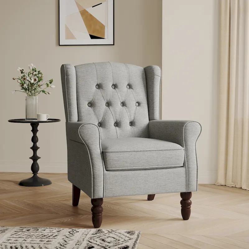 Button-Tufted Accent Chair Wingback Armchair - 38H