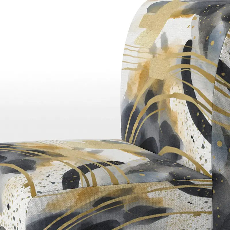 Designart Pastel Abstract With Blue Black & Gold Spots III Upholstered Fractals Accent Chair and Modern Arm Chair