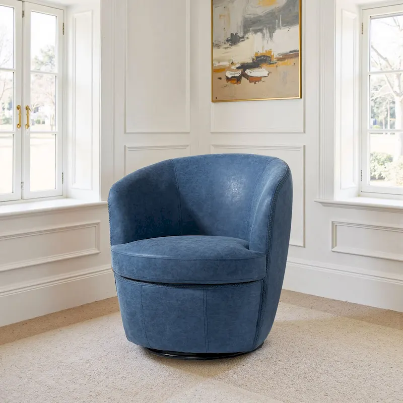 Modern Swivel Leather Accent Chair Upholstered Barrel Chair