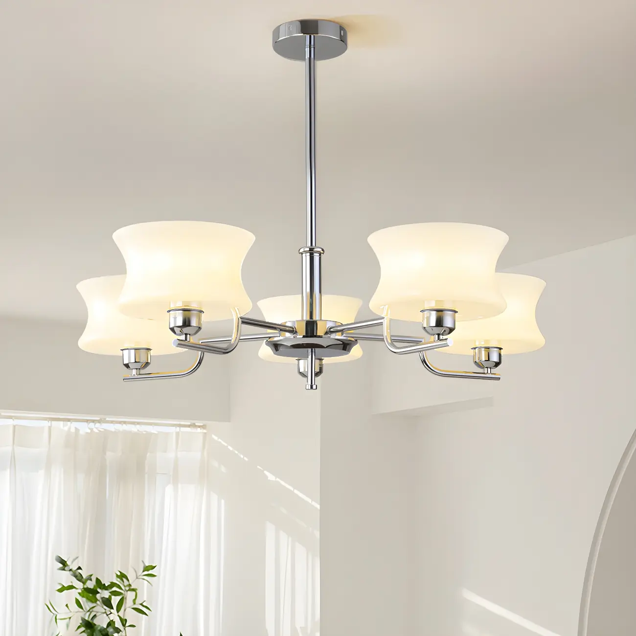 Modern Elegant 3-5 Lights Beige Glass Large Chandelier