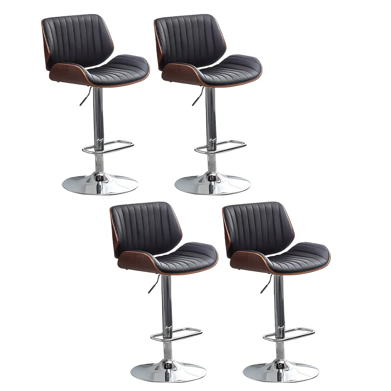 Elegant Wood Leather Red Swivel Adjustable Bar Stool